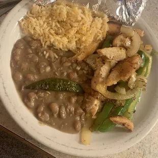 Old beans and dry, hard, rubber chicken