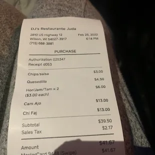 Our receipt for awful food
