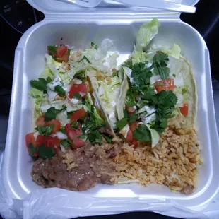 This food is so good and tasty. Two fish tacos and 1 steak oh yeah one's already gone lol.
