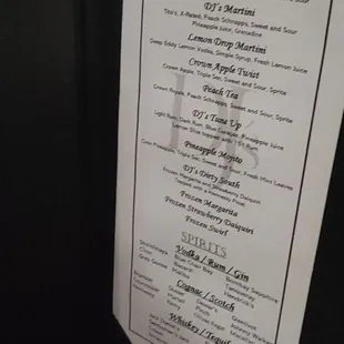 Signature cocktail menu
