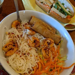 Charbroiled shrimp vermicelli bun and tofu bahn-mi