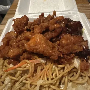 Sweet and sour pork orange chicken &amp; Chow mein