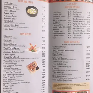 the menu for the restaurant