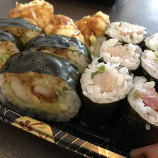 Calamari roll and yellow tail with scallion roll