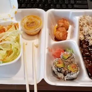 Beef teriyaki bento box carry out. SO GOOD!