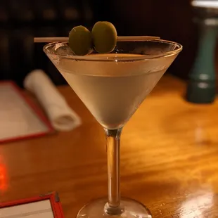 not-blue-and-gold martini (but still nice...Tito's with blue cheese olives)