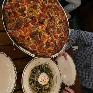 Pizza and pesto pasta