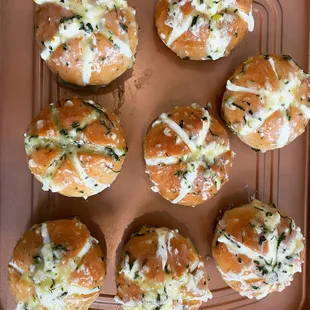 a tray of baked pastries