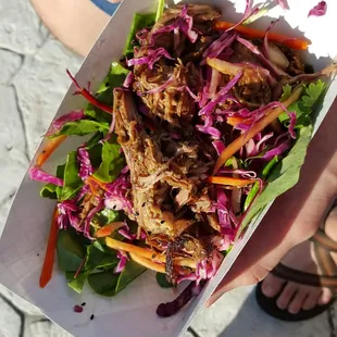 The salad bowl with the pulled pork option ($9).  They used spinach instead of kale but didn't notify us.