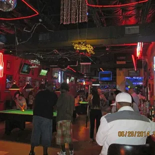 pool tables and neon lights