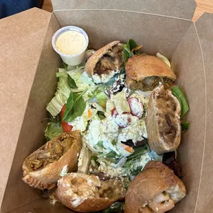 Empanada Bowl ($18): chicken, shrimp old bay, and masaco empanadas