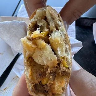 "Beef" empanada filled mostly with potatoes.