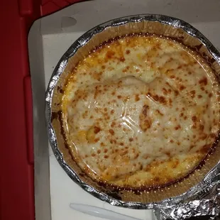 Macaroni and cheese! It&apos;s like mom&apos;s, topped with a ton of cheese and baked! Yum X2!