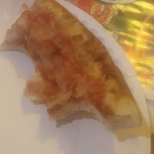 a slice of pizza on a plate