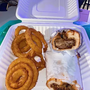 Classic Philly Cheesesteak with onion rings