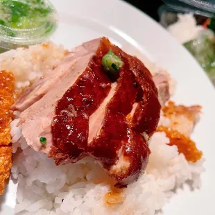 My plate / portion of Crispy Pork &amp; Roasted Duck over Rice