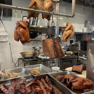 a kitchen with a lot of food