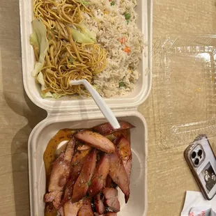 Half and Half Chow Mein fried rice with BBQ Pork
