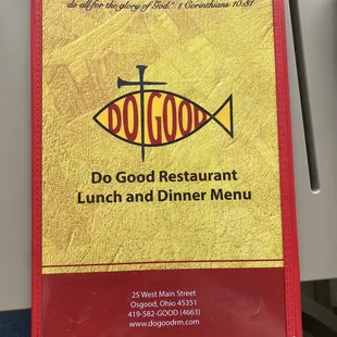 Front page of menu