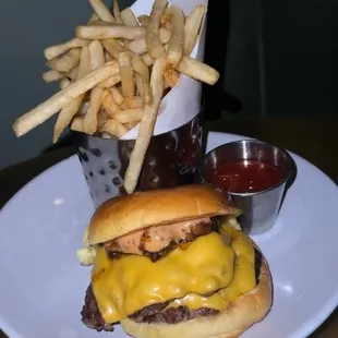 Smash burger with fries