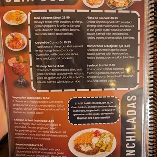 New menus (May 2024) Seafood &amp; enchiladas