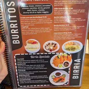 New menus (May 2024) Burritos and birria.