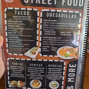 New menus (May 2024) Tacos, tortas, cemitas, memelas, and quesadillas.