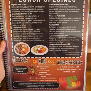 New menus (May 2024) Lunch, dessert, kids, aguas frescas