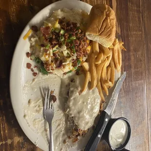 Chicken Fried Steak Dinner (w/ Dinner Roll, Fries &amp; Ranch, and Loaded Mashed Potatoes)