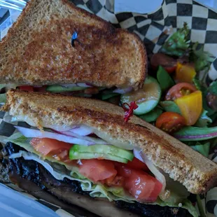 Portobello sandwich on wheat with Swiss cheese and a salad (or you can get fries as a side)