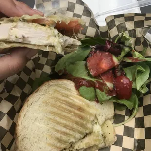 Chicken Pesto Panini on Sourdough Bread. Started chowing down before the picture.
