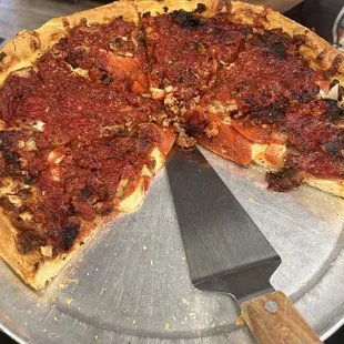 Their 12 inch Chicago style deep dish pizza.