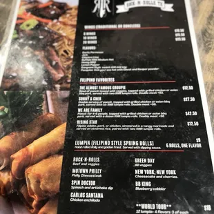 the menu of the restaurant
