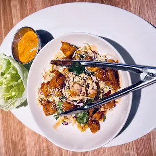 Sesame Chicken Lettuce Wraps. The peanut sauce is fantastic!