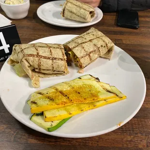 Ranchero chicken wrap with grilled zucchini and squash