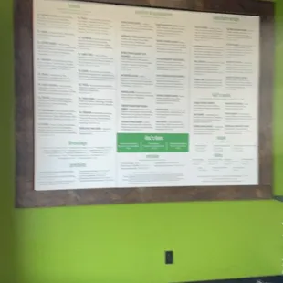 a menu on a wall