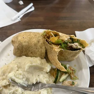 Thai Chicken Wrap and mashed potatoes