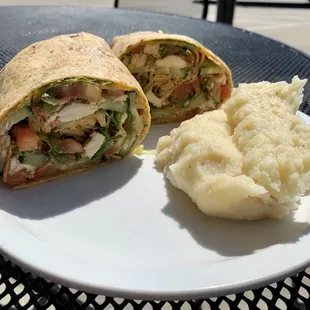Thai Chicken Wrap and mashed potatoes