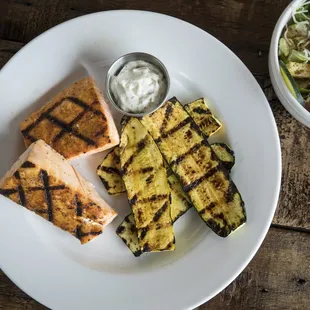 Grilled salmon entree with squash