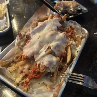 Fries with mozzarella, garlic parm, and marinara.