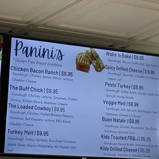Panini / Sandwich Menu