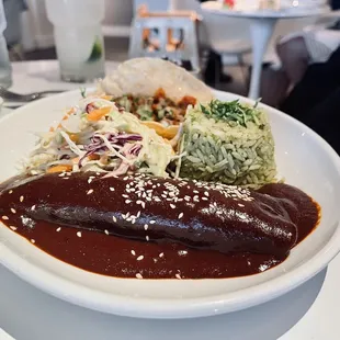 Brisket Tacos &amp; Chicken Enchilada w/Molé Sauce.