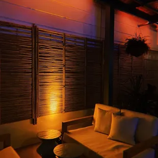 a living room with a couch and a table