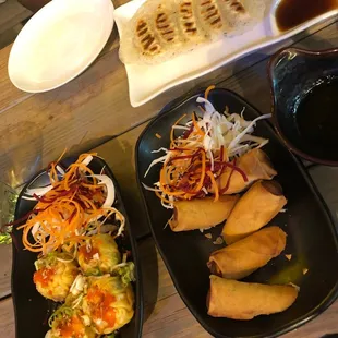 Deep Fried Vegetables Spring Rolls - Veggie Gyoza - Shrimp Dumplings