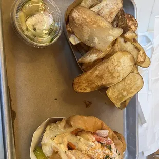Lobster roll and crab chips.