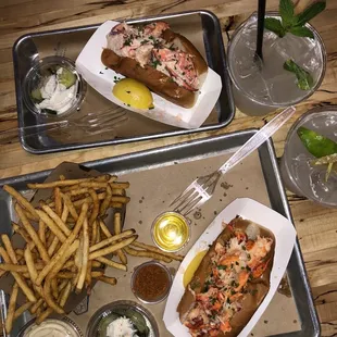 Maine Roll (top) + Connecticut Roll (bottom) +   Shoestring Fries  + Dockside Pickles