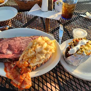 Prime rib, Lobster Tail, Loaded Baked Potatoe