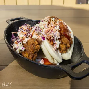 Fried Chicken Bao - yum! tender chicken and crispy shell - $14.99