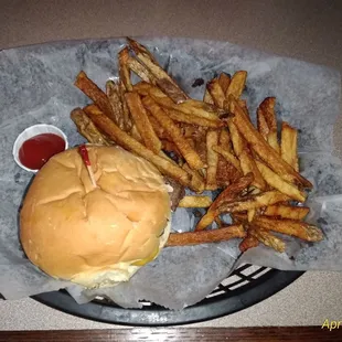 a hamburger and fries