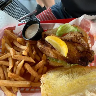 Blackened grouper sandwich w fries